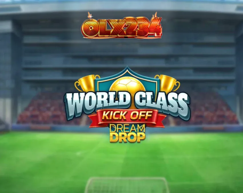 Tampilan antarmuka slot World Class Kick Off Dream Drop dengan tema stadion retro.